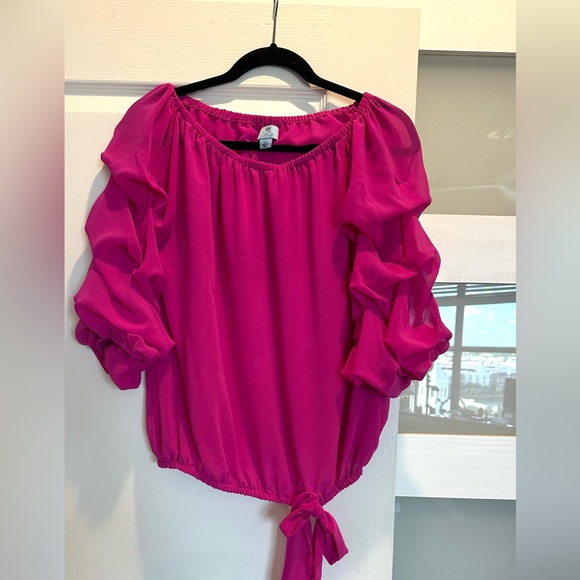 CeCe Vibrant Pink Blouse with Ruffle Sleeves, M - Picture 1 of 3